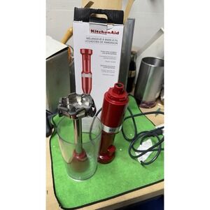 KitchenAid Immersion Hand Blender Red Variable Speed w/ Cup & Box